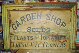Hand-painted garden shop sign by Strafford House.
